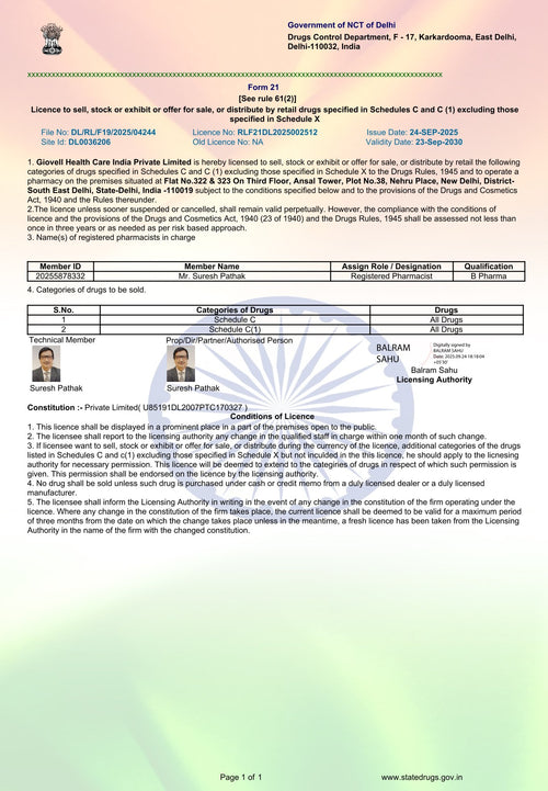 Drug licence (Form 21)